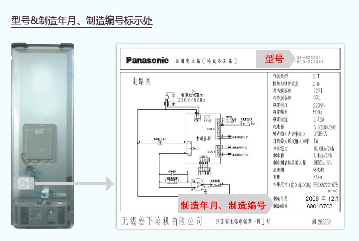 致使用Panasonic电冰箱(196-292L)的顾客 关于上门检查\免费更换零部件的通告